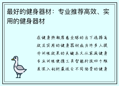 最好的健身器材：专业推荐高效、实用的健身器材